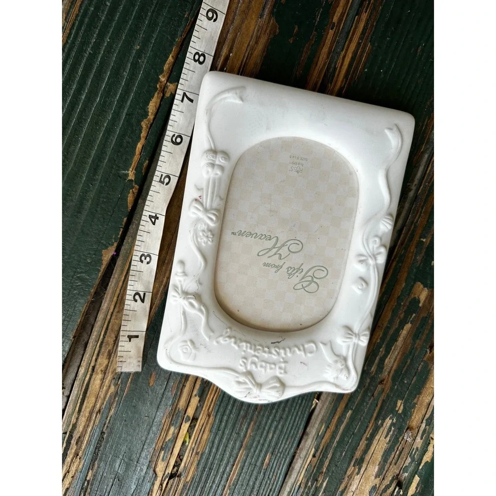 Russ Baby Gifts from‎ Heaven White Ceramic Christening Picture Frame 3.5x5 Bows